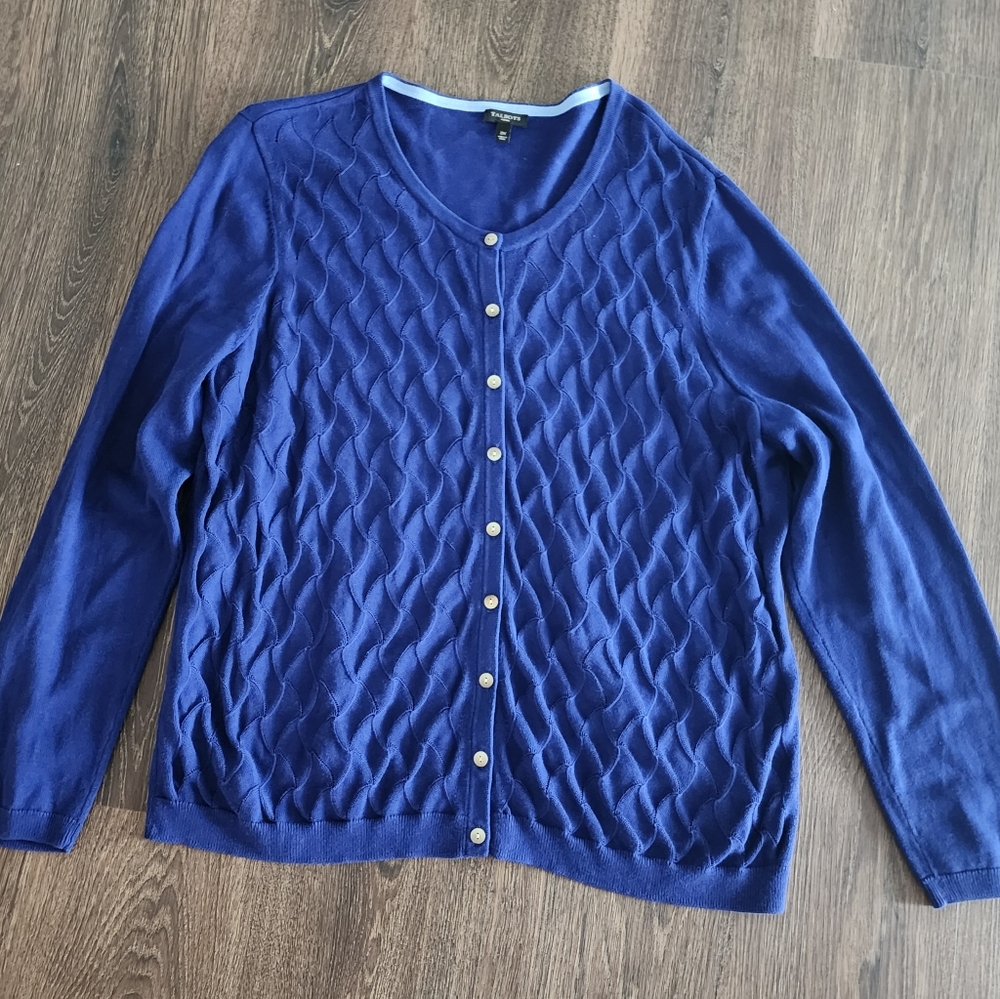 Talbots 2X Blue Cotton Cardigan Sweater